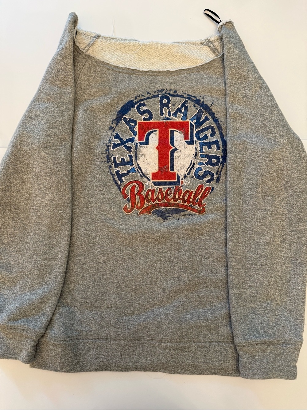 Texas Rangers Baseball Grey Crewneck Sweatshirt / Off the Shoulder SOFT (M)
